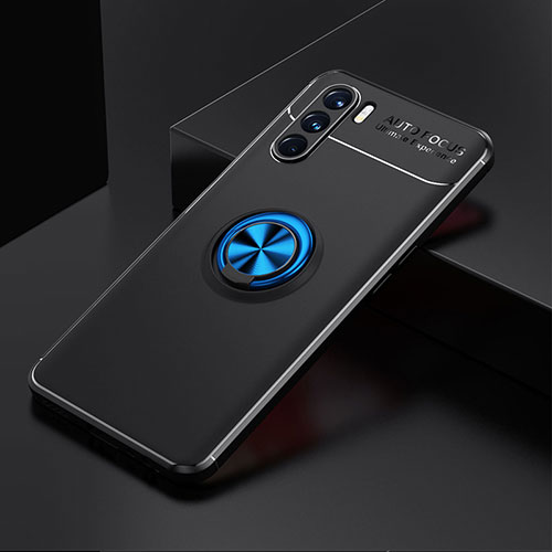 Ultra-thin Silicone Gel Soft Case Cover with Magnetic Finger Ring Stand JM2 for Oppo K9 Pro 5G Blue and Black