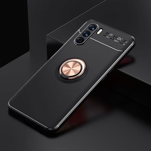 Ultra-thin Silicone Gel Soft Case Cover with Magnetic Finger Ring Stand JM2 for Oppo K9 Pro 5G Gold and Black