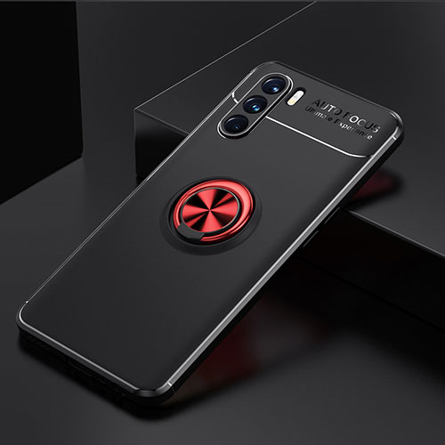 Ultra-thin Silicone Gel Soft Case Cover with Magnetic Finger Ring Stand JM2 for Oppo K9 Pro 5G Red and Black