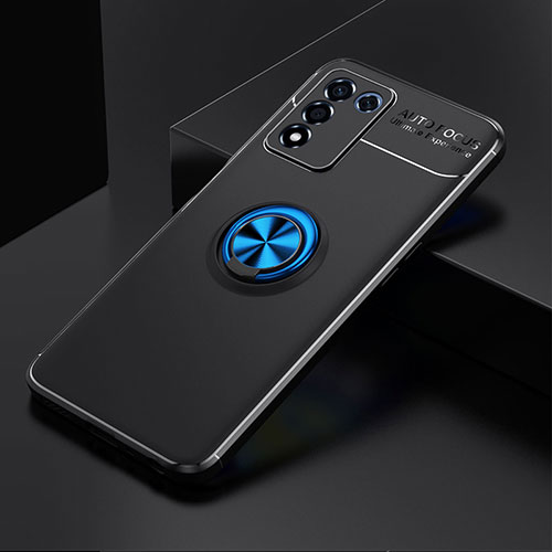 Ultra-thin Silicone Gel Soft Case Cover with Magnetic Finger Ring Stand JM2 for Realme Q3s 5G Blue and Black