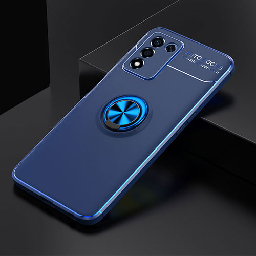 Ultra-thin Silicone Gel Soft Case Cover with Magnetic Finger Ring Stand JM2 for Realme Q3t 5G Blue