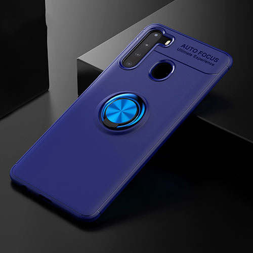 Ultra-thin Silicone Gel Soft Case Cover with Magnetic Finger Ring Stand JM2 for Samsung Galaxy A21 Blue