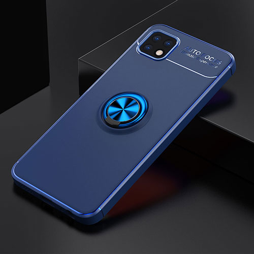 Ultra-thin Silicone Gel Soft Case Cover with Magnetic Finger Ring Stand JM2 for Samsung Galaxy A22s 5G Blue