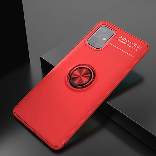 Ultra-thin Silicone Gel Soft Case Cover with Magnetic Finger Ring Stand JM2 for Samsung Galaxy A71 4G A715 Red