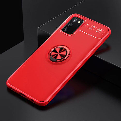 Ultra-thin Silicone Gel Soft Case Cover with Magnetic Finger Ring Stand JM2 for Samsung Galaxy F02S SM-E025F Red