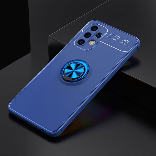 Ultra-thin Silicone Gel Soft Case Cover with Magnetic Finger Ring Stand JM2 for Samsung Galaxy M32 5G Blue