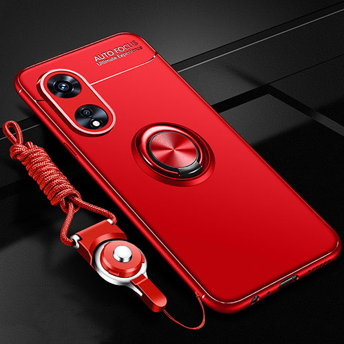 Ultra-thin Silicone Gel Soft Case Cover with Magnetic Finger Ring Stand JM3 for Oppo A98 5G Red