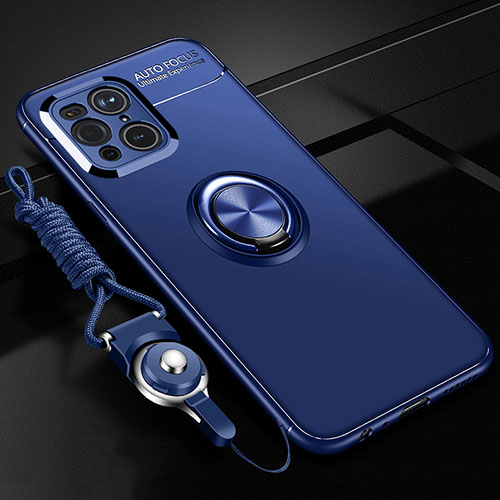 Ultra-thin Silicone Gel Soft Case Cover with Magnetic Finger Ring Stand JM3 for Oppo Find X3 Pro 5G Blue