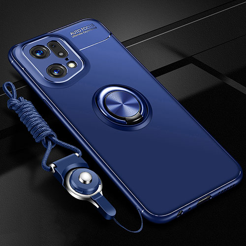 Ultra-thin Silicone Gel Soft Case Cover with Magnetic Finger Ring Stand JM3 for Oppo Find X5 Pro 5G Blue