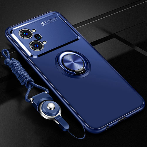 Ultra-thin Silicone Gel Soft Case Cover with Magnetic Finger Ring Stand JM3 for Oppo K10 Pro 5G Blue