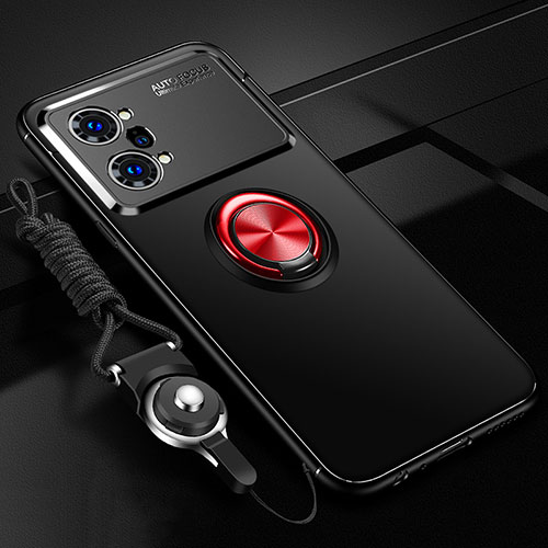 Ultra-thin Silicone Gel Soft Case Cover with Magnetic Finger Ring Stand JM3 for Oppo K10 Pro 5G Red and Black