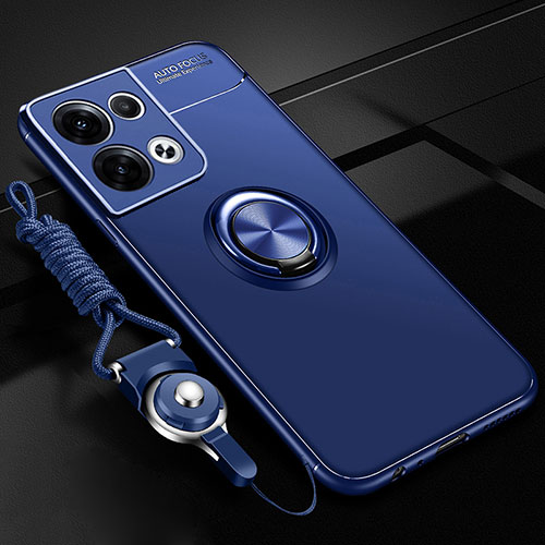 Ultra-thin Silicone Gel Soft Case Cover with Magnetic Finger Ring Stand JM3 for Oppo Reno8 Pro 5G Blue