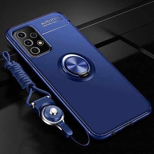 Ultra-thin Silicone Gel Soft Case Cover with Magnetic Finger Ring Stand JM3 for Samsung Galaxy A52 4G Blue