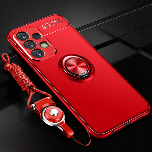 Ultra-thin Silicone Gel Soft Case Cover with Magnetic Finger Ring Stand JM3 for Samsung Galaxy M32 5G Red