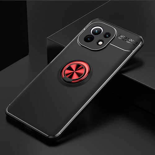 Ultra-thin Silicone Gel Soft Case Cover with Magnetic Finger Ring Stand K01 for Xiaomi Mi 11 Lite 5G Red and Black