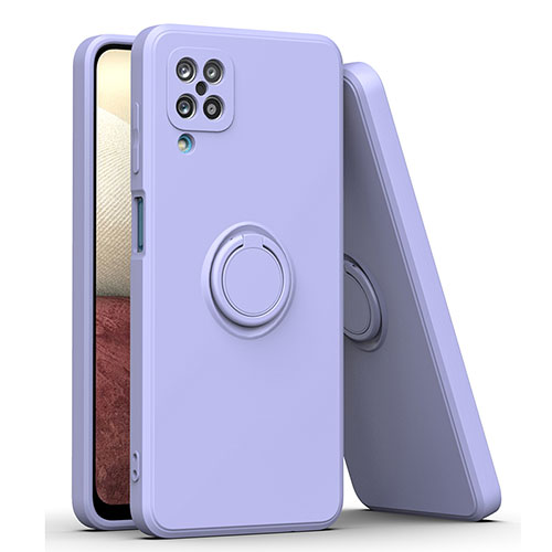 Ultra-thin Silicone Gel Soft Case Cover with Magnetic Finger Ring Stand QW1 for Samsung Galaxy A12 Lavender Gray