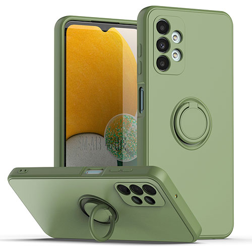 Ultra-thin Silicone Gel Soft Case Cover with Magnetic Finger Ring Stand QW1 for Samsung Galaxy A13 4G Army green