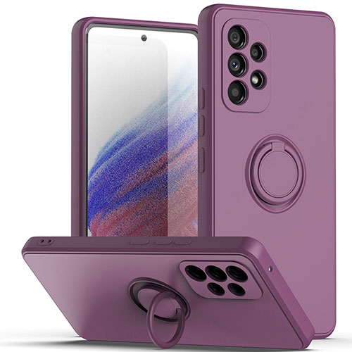 Ultra-thin Silicone Gel Soft Case Cover with Magnetic Finger Ring Stand QW1 for Samsung Galaxy A73 5G Purple