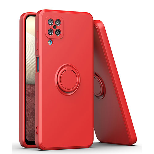 Ultra-thin Silicone Gel Soft Case Cover with Magnetic Finger Ring Stand QW1 for Samsung Galaxy F12 Red