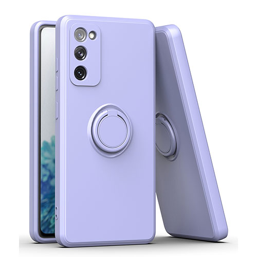 Ultra-thin Silicone Gel Soft Case Cover with Magnetic Finger Ring Stand QW1 for Samsung Galaxy S20 FE 5G Lavender Gray