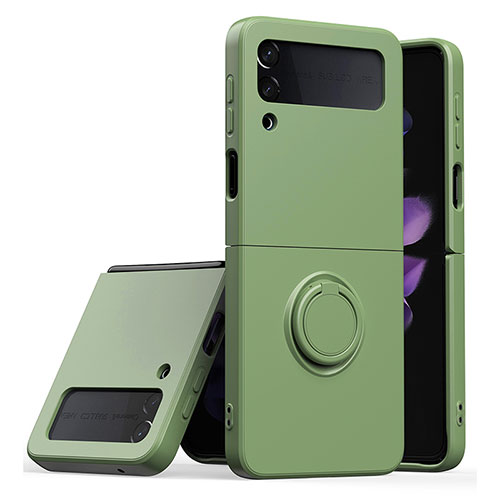 Ultra-thin Silicone Gel Soft Case Cover with Magnetic Finger Ring Stand QW1 for Samsung Galaxy Z Flip3 5G Green