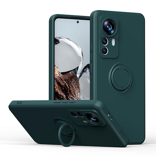 Ultra-thin Silicone Gel Soft Case Cover with Magnetic Finger Ring Stand QW1 for Xiaomi Mi 12T 5G Midnight Green