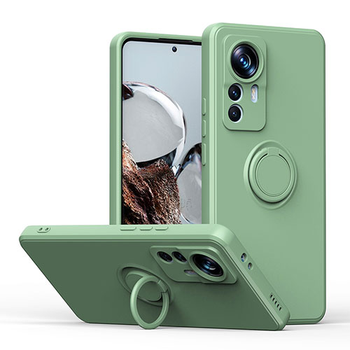 Ultra-thin Silicone Gel Soft Case Cover with Magnetic Finger Ring Stand QW1 for Xiaomi Mi 12T Pro 5G Army green