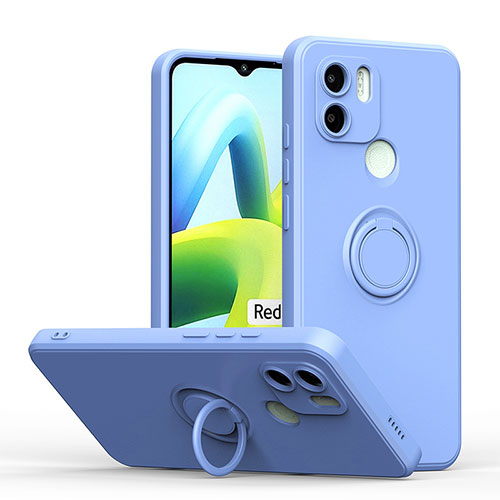 Ultra-thin Silicone Gel Soft Case Cover with Magnetic Finger Ring Stand QW1 for Xiaomi Poco C50 Sky Blue