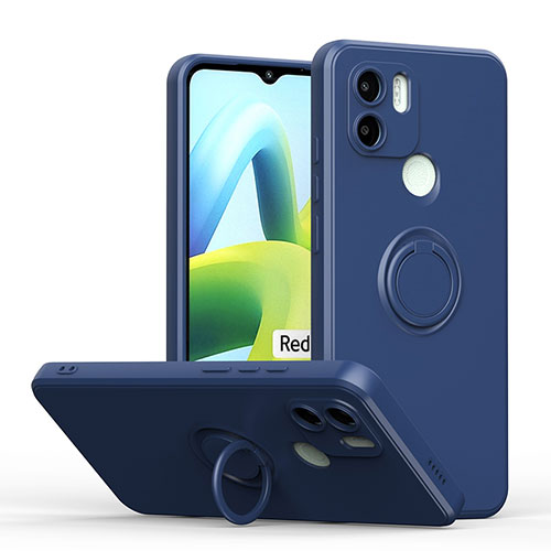 Ultra-thin Silicone Gel Soft Case Cover with Magnetic Finger Ring Stand QW1 for Xiaomi Poco C51 Blue