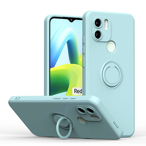 Ultra-thin Silicone Gel Soft Case Cover with Magnetic Finger Ring Stand QW1 for Xiaomi Redmi A1 Mint Blue