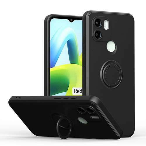 Ultra-thin Silicone Gel Soft Case Cover with Magnetic Finger Ring Stand QW1 for Xiaomi Redmi A2 Plus Black