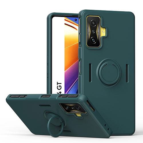 Ultra-thin Silicone Gel Soft Case Cover with Magnetic Finger Ring Stand QW1 for Xiaomi Redmi K50 Gaming 5G Midnight Green