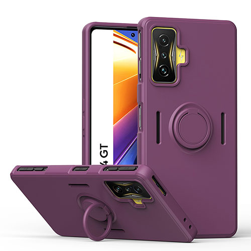 Ultra-thin Silicone Gel Soft Case Cover with Magnetic Finger Ring Stand QW1 for Xiaomi Redmi K50 Gaming 5G Purple