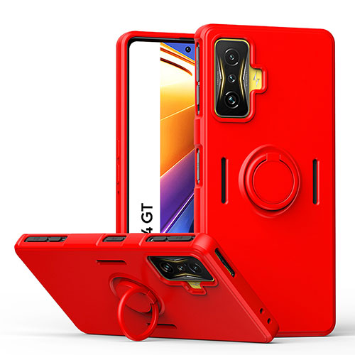 Ultra-thin Silicone Gel Soft Case Cover with Magnetic Finger Ring Stand QW1 for Xiaomi Redmi K50 Gaming 5G Red