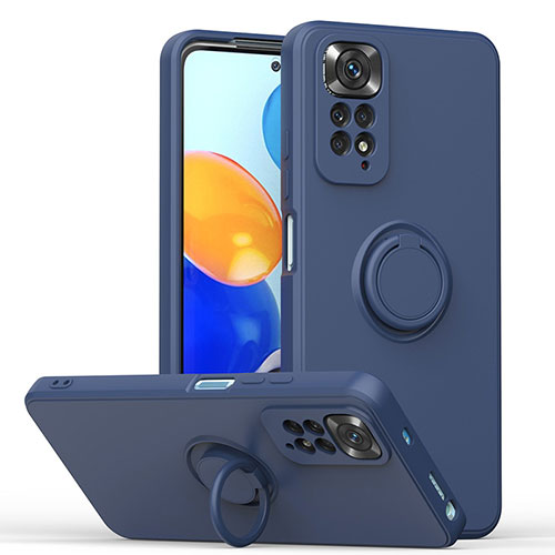 Ultra-thin Silicone Gel Soft Case Cover with Magnetic Finger Ring Stand QW1 for Xiaomi Redmi Note 11 4G (2022) Blue