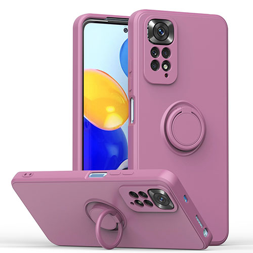 Ultra-thin Silicone Gel Soft Case Cover with Magnetic Finger Ring Stand QW1 for Xiaomi Redmi Note 11 4G (2022) Purple
