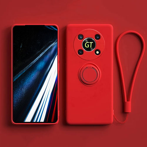 Ultra-thin Silicone Gel Soft Case Cover with Magnetic Finger Ring Stand S01 for Huawei Honor X9 5G Red