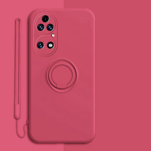 Ultra-thin Silicone Gel Soft Case Cover with Magnetic Finger Ring Stand S01 for Huawei P50 Pro Red