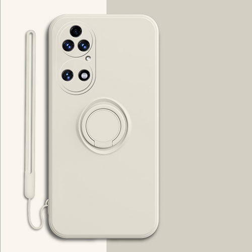 Ultra-thin Silicone Gel Soft Case Cover with Magnetic Finger Ring Stand S01 for Huawei P50 Pro White