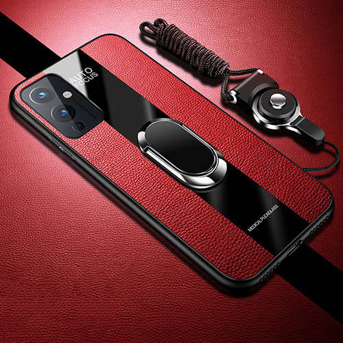 Ultra-thin Silicone Gel Soft Case Cover with Magnetic Finger Ring Stand S01 for OnePlus 9 5G Red