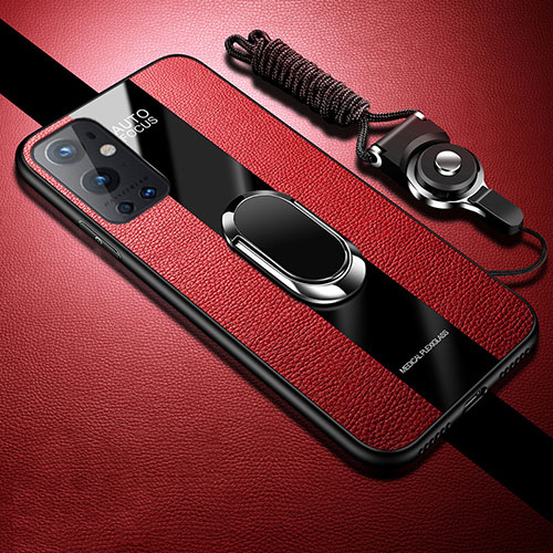 Ultra-thin Silicone Gel Soft Case Cover with Magnetic Finger Ring Stand S01 for OnePlus 9 Pro 5G Red