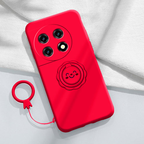 Ultra-thin Silicone Gel Soft Case Cover with Magnetic Finger Ring Stand S01 for OnePlus Ace 2 5G Red