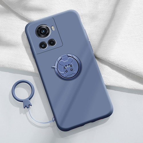 Ultra-thin Silicone Gel Soft Case Cover with Magnetic Finger Ring Stand S01 for OnePlus Ace 5G Lavender Gray