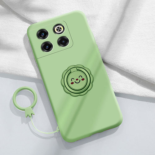 Ultra-thin Silicone Gel Soft Case Cover with Magnetic Finger Ring Stand S01 for OnePlus Ace Pro 5G Green