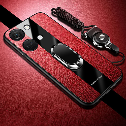 Ultra-thin Silicone Gel Soft Case Cover with Magnetic Finger Ring Stand S01 for OnePlus Nord 3 5G Red