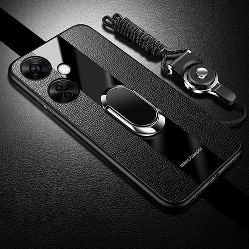 Ultra-thin Silicone Gel Soft Case Cover with Magnetic Finger Ring Stand S01 for OnePlus Nord CE 3 Lite 5G Black