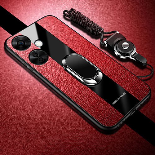 Ultra-thin Silicone Gel Soft Case Cover with Magnetic Finger Ring Stand S01 for OnePlus Nord CE 3 Lite 5G Red