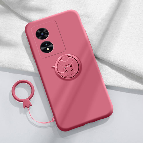 Ultra-thin Silicone Gel Soft Case Cover with Magnetic Finger Ring Stand S01 for Oppo A18 Red