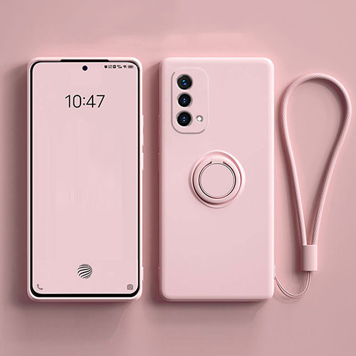 Ultra-thin Silicone Gel Soft Case Cover with Magnetic Finger Ring Stand S01 for Oppo A93 5G Pink