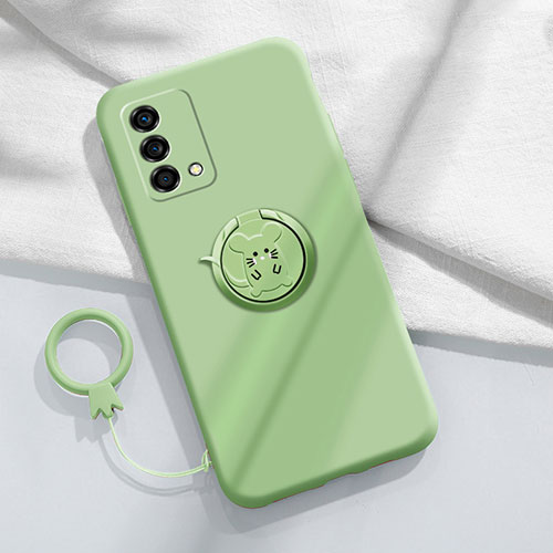 Ultra-thin Silicone Gel Soft Case Cover with Magnetic Finger Ring Stand S01 for Oppo K9 5G Green